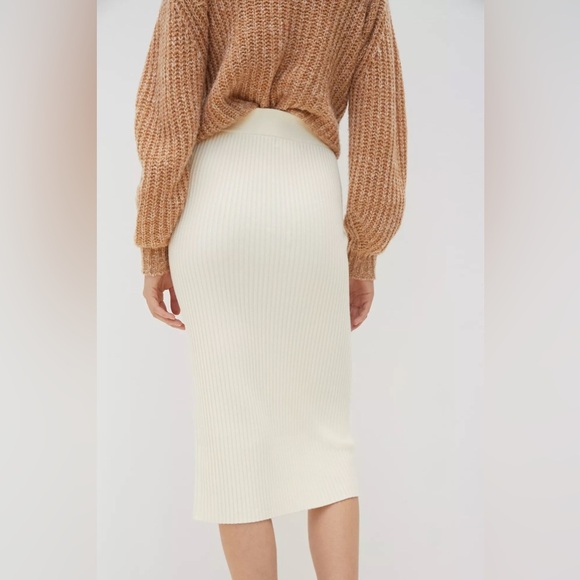 Maeve Women’s XS Cream Ivory Rayon Knit Midi Skirt Braided Detail Chic Style - Picture 3 of 8